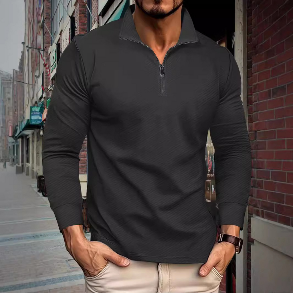 Men's Twill Jacquard Half-Sleeve Zipper Shirt