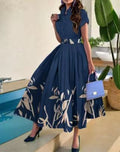 Coastal Garden Button Midi Dress in Navy