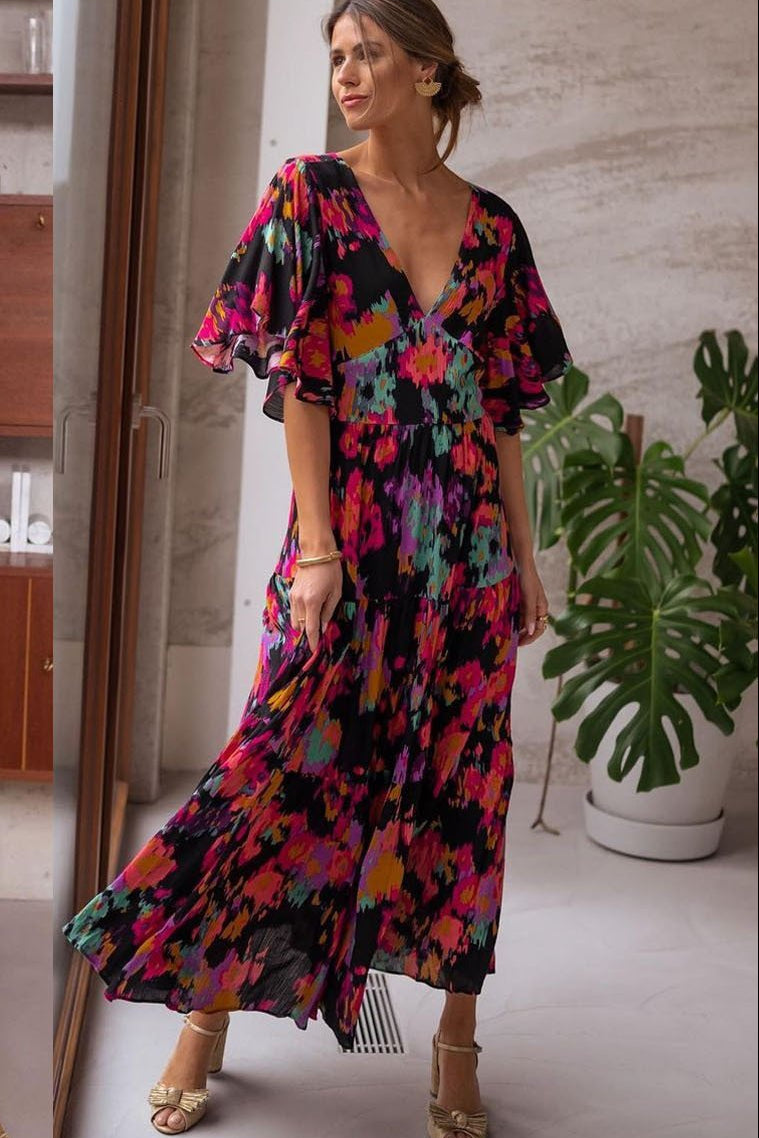 Abstract Floral Maxi Dress
