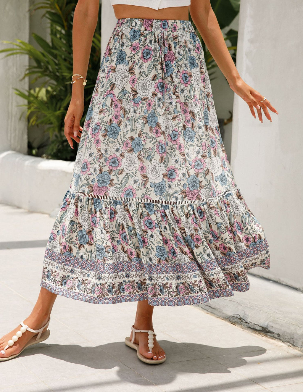 Bohemian Floral Maxi Dress with Lace Panels