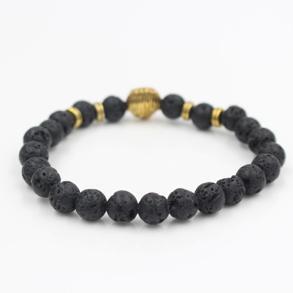 Vintage Lava Stone Bracelet for Men or Women — Gold & Silver