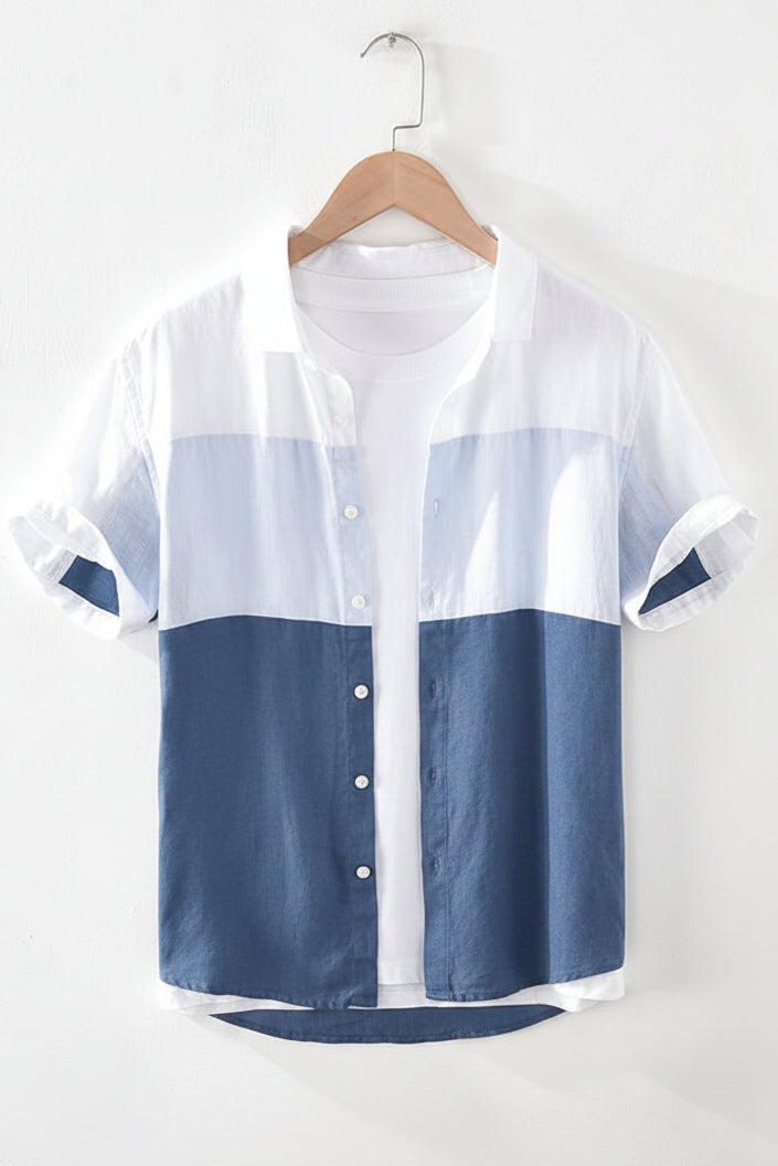 Men's Short Sleeve Patchwork Linen Shirt