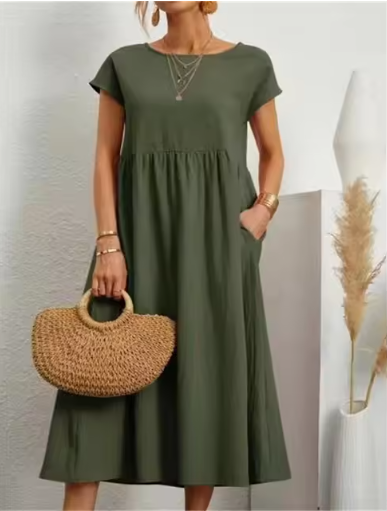 Women's A-Line Midi Dress with Pockets