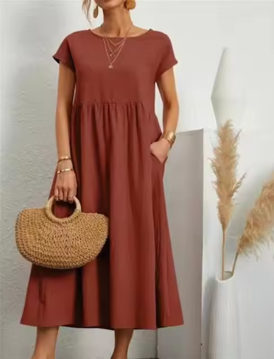 Women's A-Line Midi Dress with Pockets
