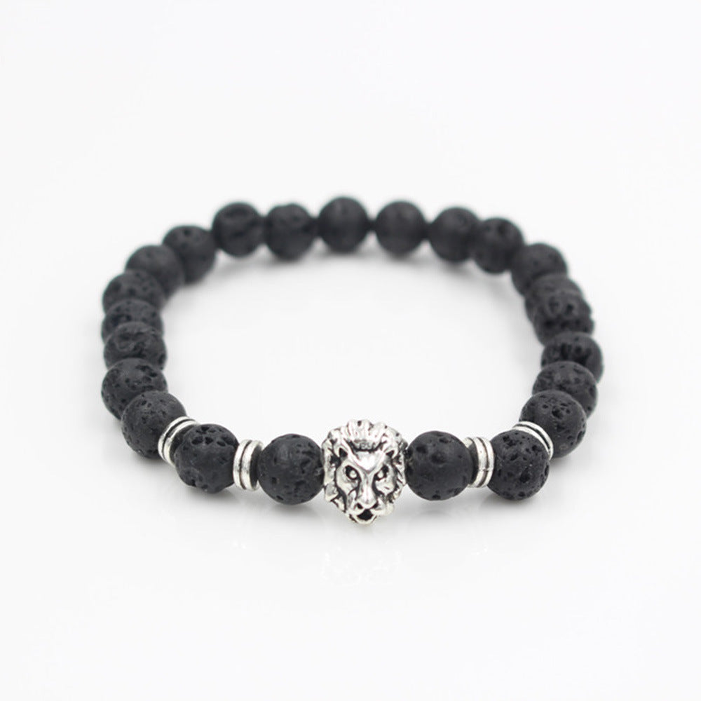 Vintage Lava Stone Bracelet for Men or Women — Gold & Silver