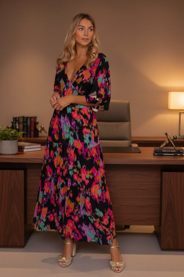 Abstract Floral Maxi Dress