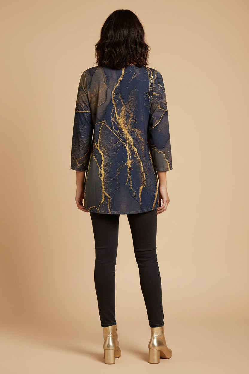 Women's Blue & Gold Geode Print Tunic Top