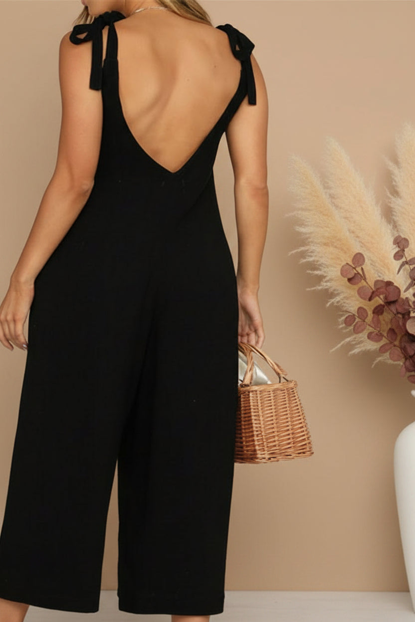Women's Casual Loose Linen Cotton Backless Jumpsuit