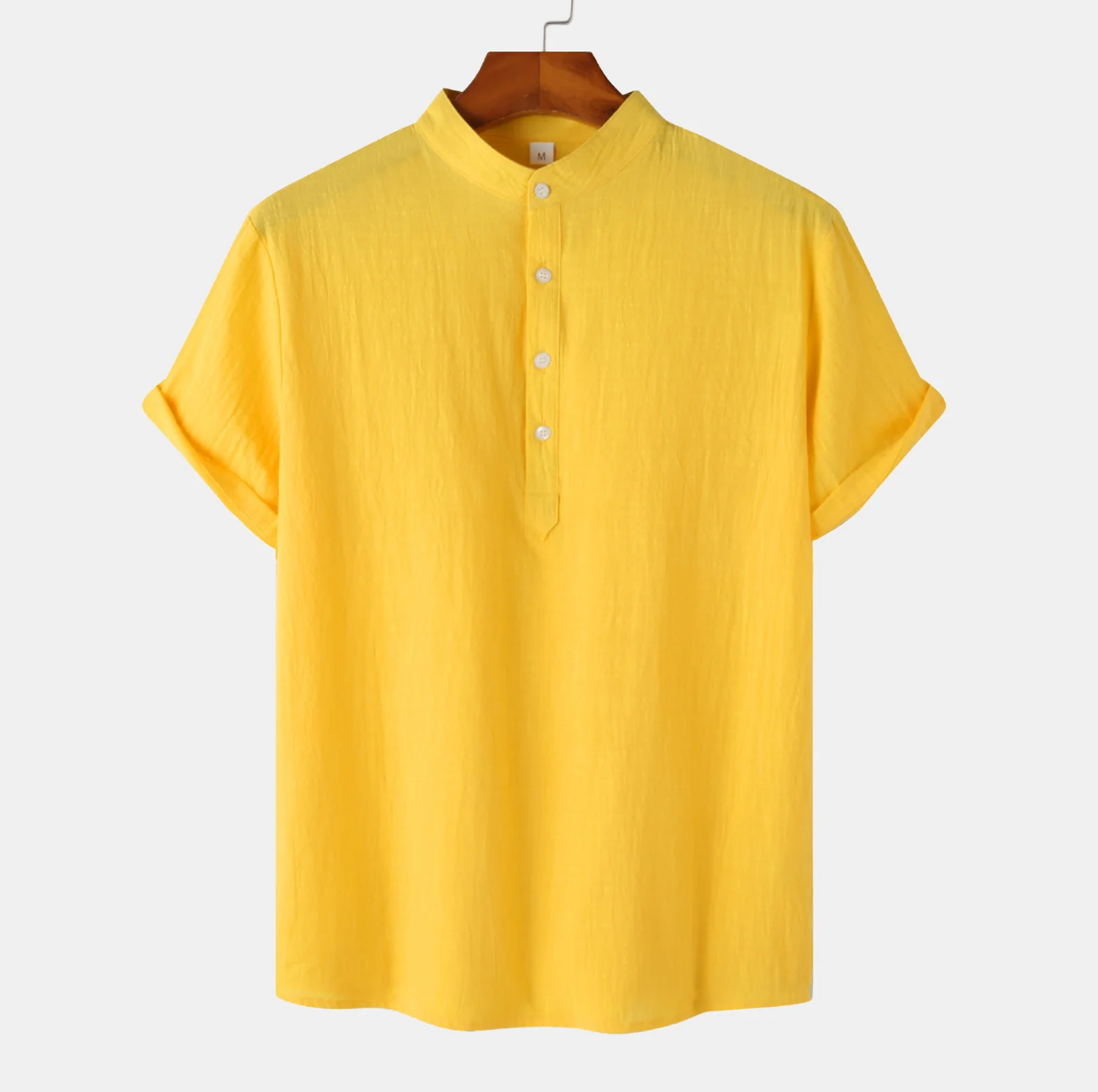 Cotton Linen Stand Collar Short Sleeve Shirt
