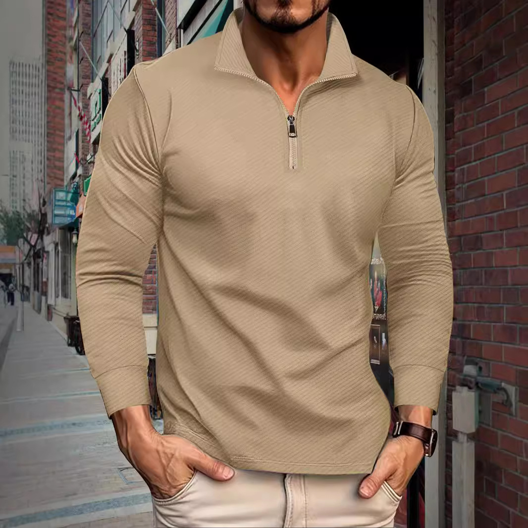 Men's Twill Jacquard Half-Sleeve Zipper Shirt