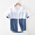 Men's Short Sleeve Patchwork Linen Shirt