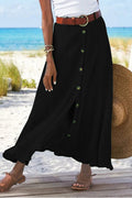 Women's Cotton Linen A-Line Midi Skirt