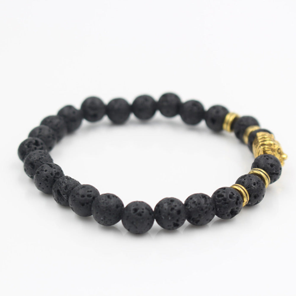 Vintage Lava Stone Bracelet for Men or Women — Gold & Silver