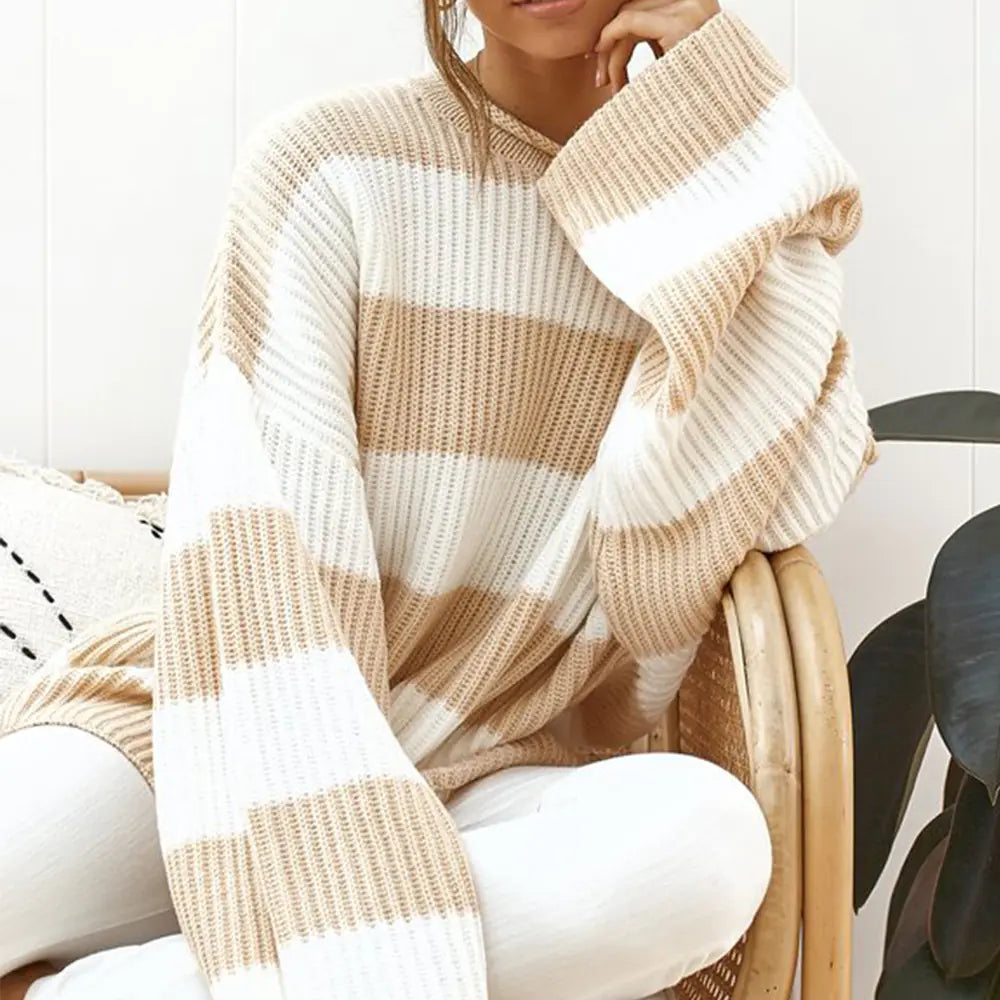 Women Casual oversized Striped Color Block Batwing Knit Sweater